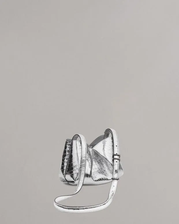 Handbags Women rag and bone Bloom Small Embossed Metallic Leather Crossbody Bag Silver