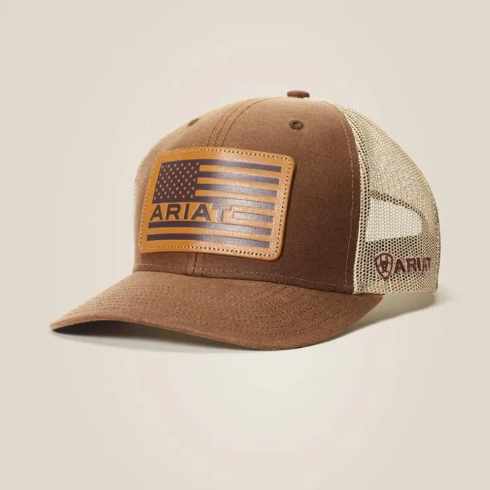 Hats and Caps Men Ariat Flag Patch Mesh Snap Back Cap Brown