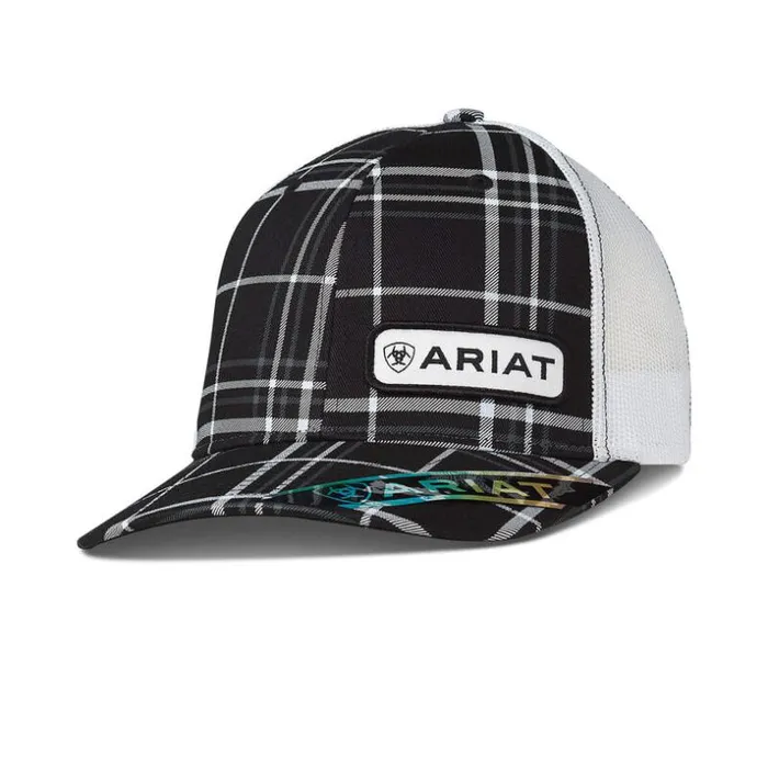 Hats and Caps Men Ariat Offset Logo Cap Black Plaid