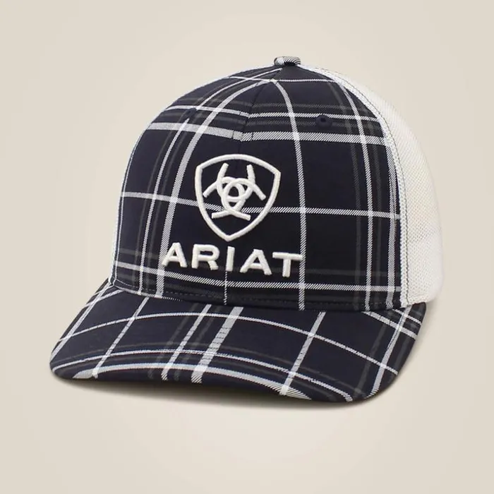 Hats and Caps Men Ariat Stacked Logo Cap Black Plaid