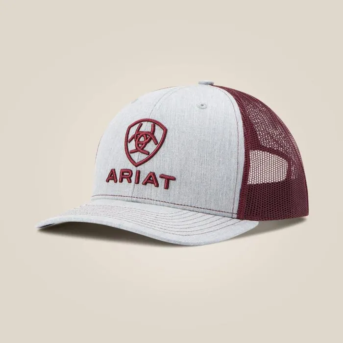 Hats and Caps Men Ariat Stacked Logo Cap Grey Burgundy