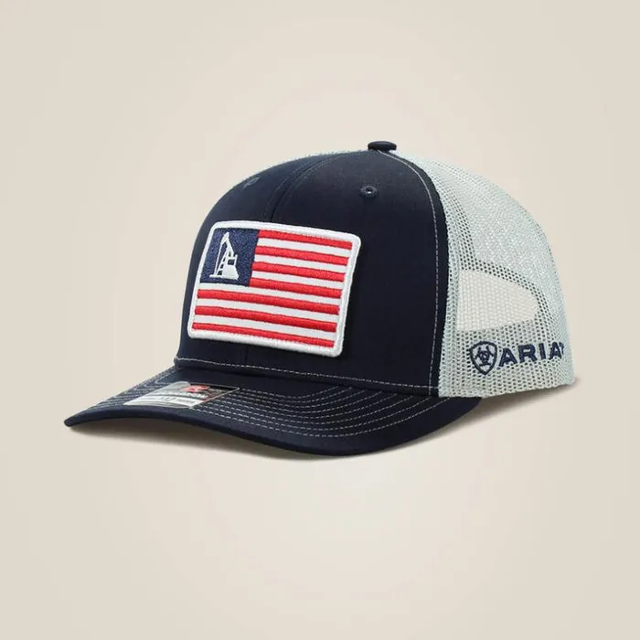 Hats and Caps Men Ariat Usa Flag Patch Logo Cap Navy