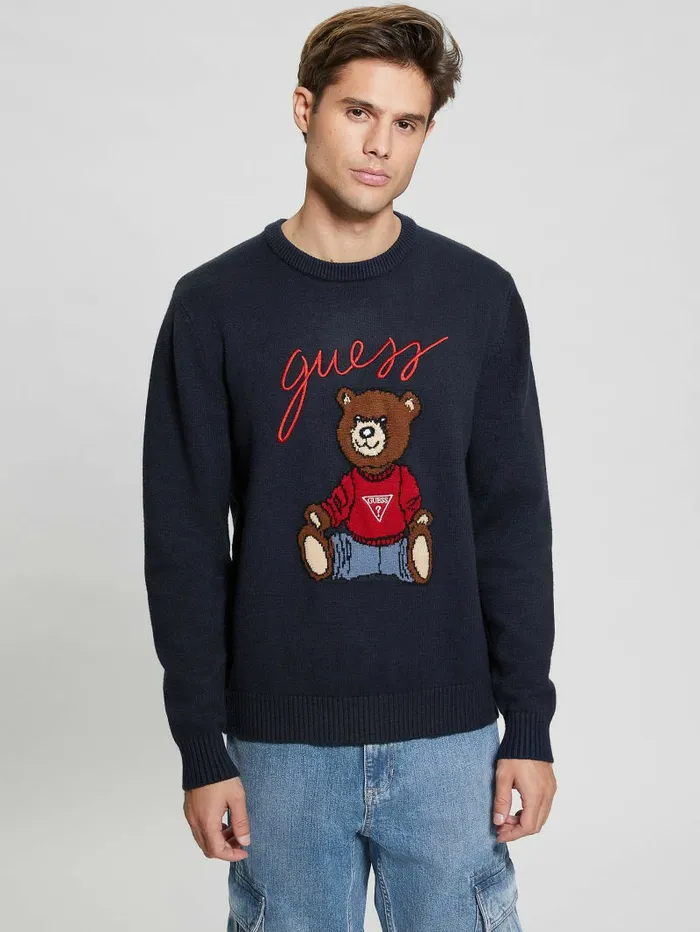 Hoodies and Sweaters GUESS Men Eco Liam Bear Sweater Bleu lgant