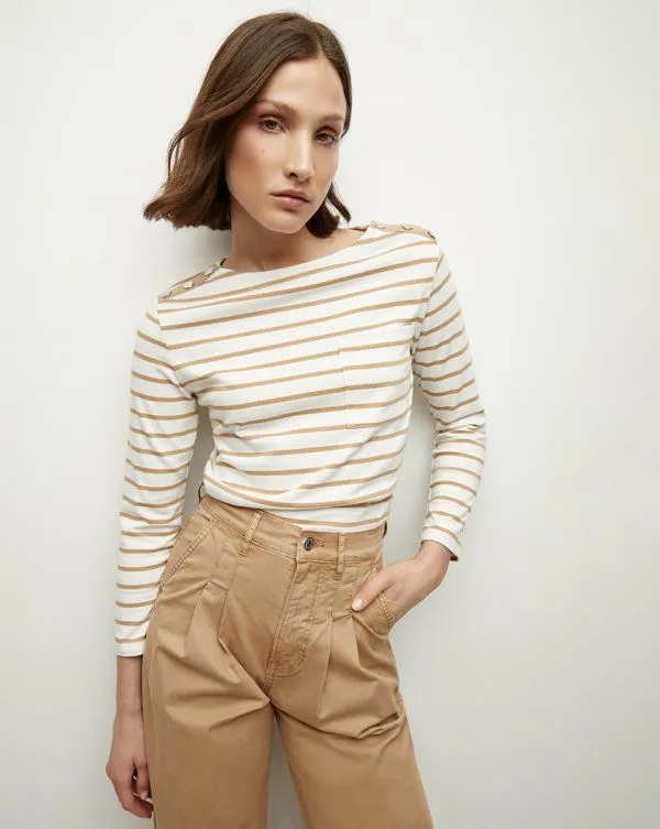 Hovey Striped Top Offwhiteandkhaki Women Veronica Beard Tops