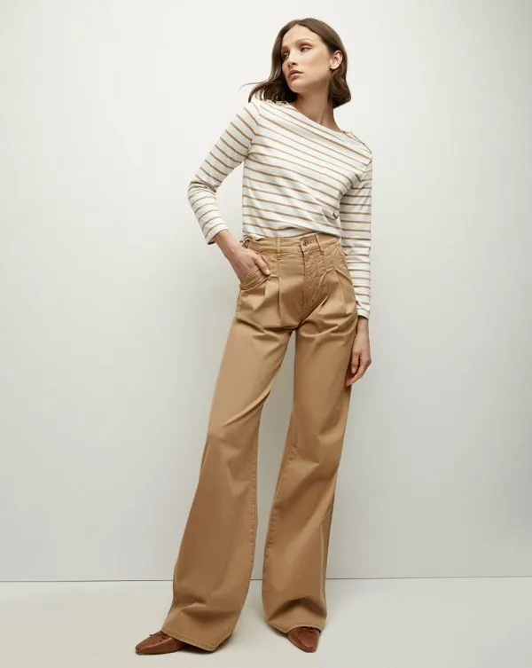 Hovey Striped Top Offwhiteandkhaki Women Veronica Beard Tops Hovey Striped Top Offwhiteandkhaki Women Veronica Beard Tops