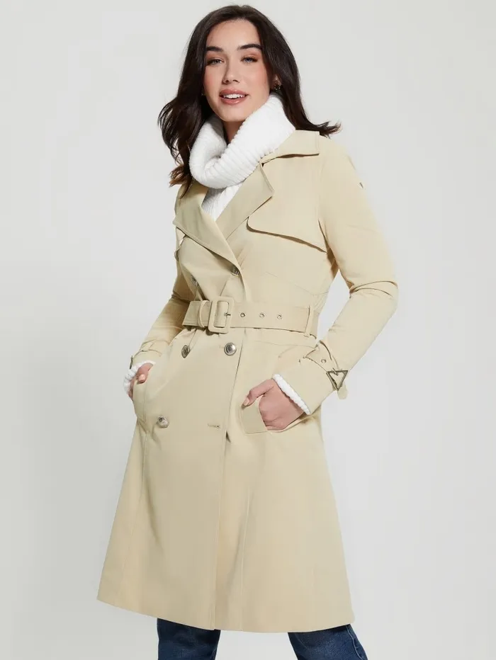 Jackets and Coats Eco Belted Trench Coat Foamy Taupe 8211 GUESS Women