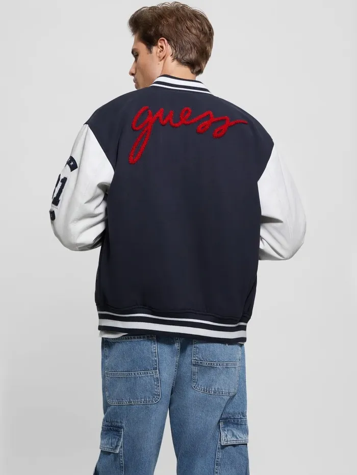 Jackets and Coats GUESS Men Bear Varsity Jacket Bleu lgant Jackets and Coats GUESS Men Bear Varsity Jacket Bleu lgant