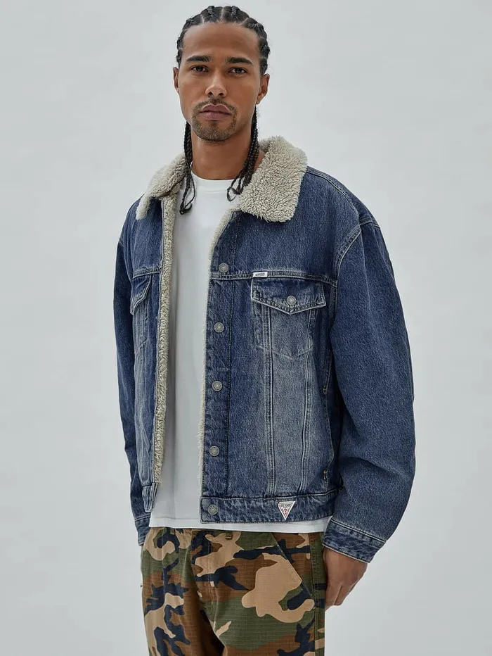 Jackets and Coats GUESS Originals Denim Trucker Jacket Go Used Dark Medium Wash 8211 GUESS Men Jackets and Coats GUESS Originals Denim Trucker Jacket Go Used Dark Medium Wash 8211 GUESS Men