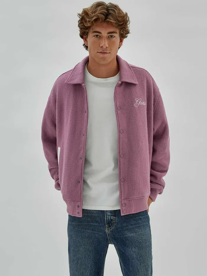 Jackets and Coats GUESS Originals WoolBlend Varsity Jacket Dusty Cerise 8211 GUESS Men Jackets and Coats GUESS Originals WoolBlend Varsity Jacket Dusty Cerise 8211 GUESS Men