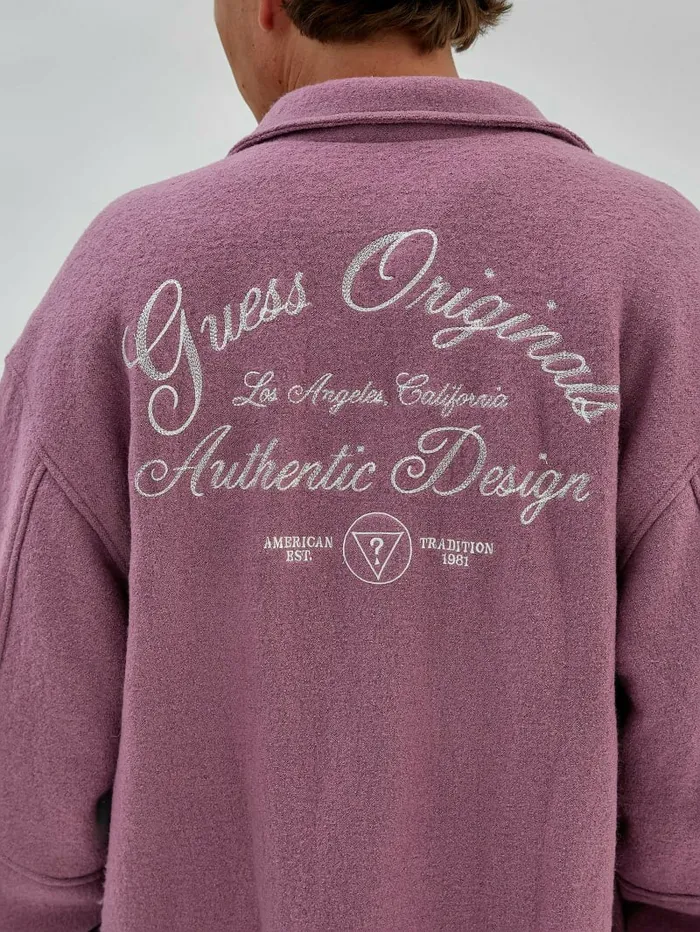 Jackets and Coats GUESS Originals WoolBlend Varsity Jacket Dusty Cerise 8211 GUESS Men