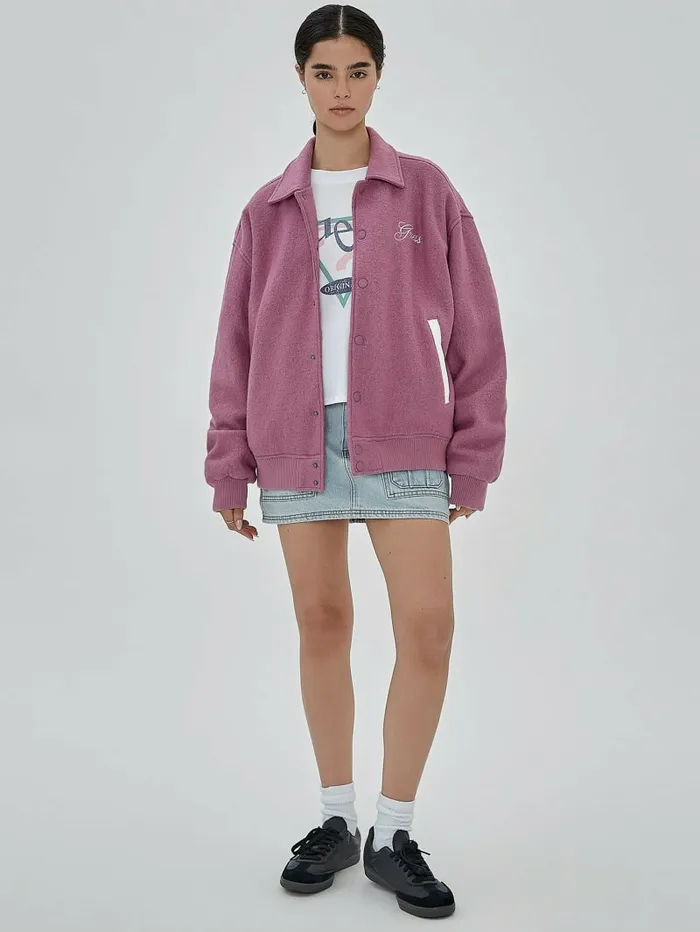 Jackets and Coats GUESS Originals WoolBlend Varsity Jacket Dusty Cerise 8211 GUESS Men