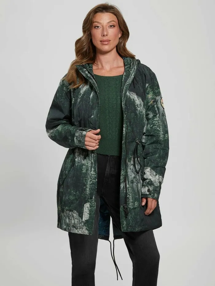 Jackets and Coats GUESS Women Ace Anorak Forest Cliffs Print