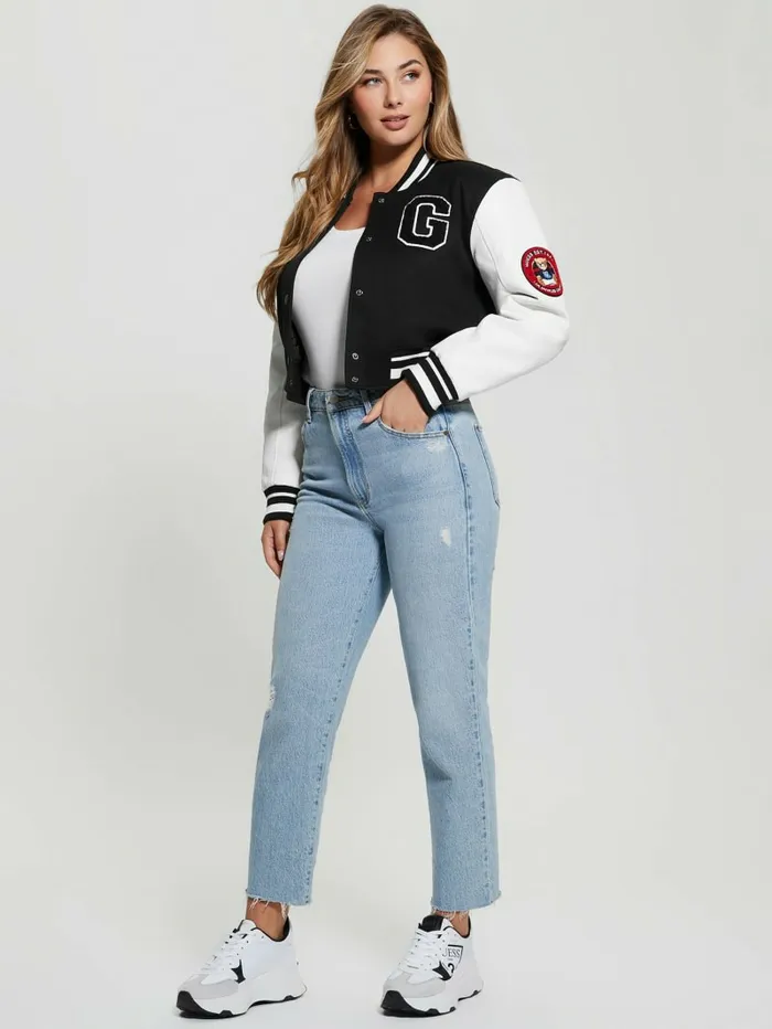 Jackets and Coats GUESS Women Bear Varsity Jacket Black Jackets and Coats GUESS Women Bear Varsity Jacket Black