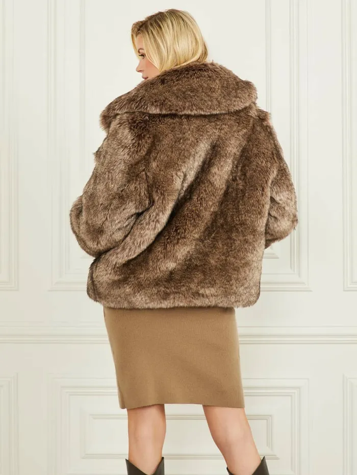 Jackets and Coats GUESS Women Duchesse FauxFur Jacket Dark Dune Multi Jackets and Coats GUESS Women Duchesse FauxFur Jacket Dark Dune Multi