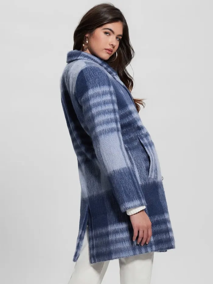 Jackets and Coats GUESS Women Ramona Plaid Coat Blue Check Jackets and Coats GUESS Women Ramona Plaid Coat Blue Check