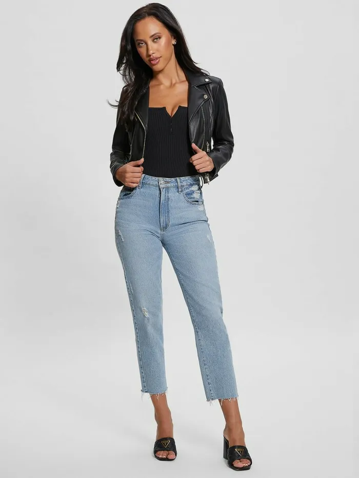 Jackets and Coats GUESS Women Venom Cropped Moto Jacket Jet Black Multi