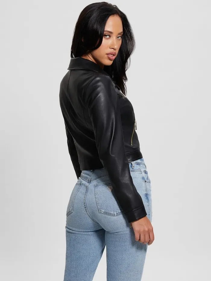 Jackets and Coats GUESS Women Venom Cropped Moto Jacket Jet Black Multi Jackets and Coats GUESS Women Venom Cropped Moto Jacket Jet Black Multi