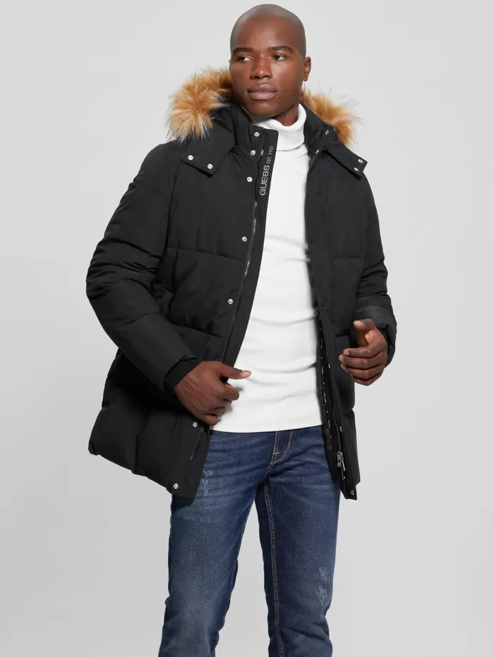 Jackets and Coats Men GUESS Midlength Puffer Jacket Black