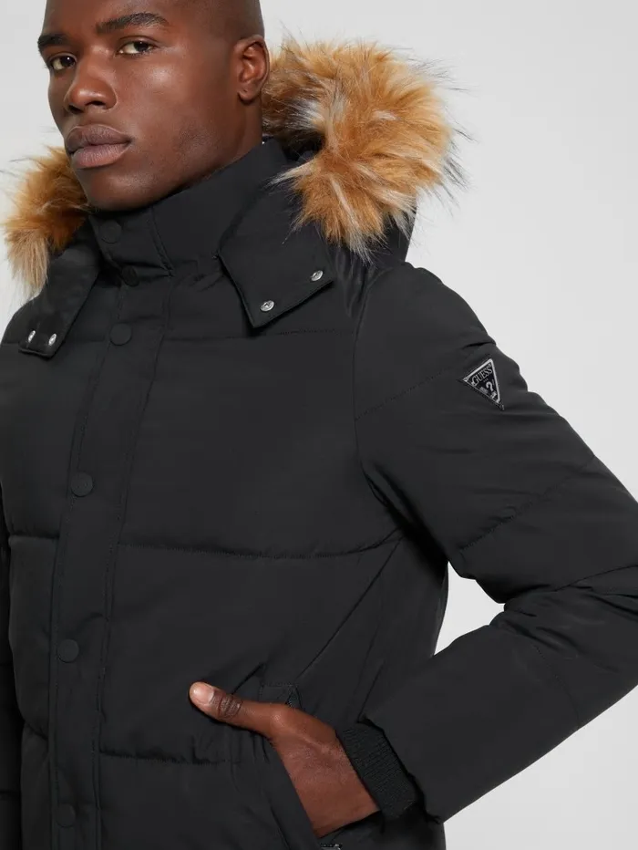Jackets and Coats Men GUESS Midlength Puffer Jacket Black Jackets and Coats Men GUESS Midlength Puffer Jacket Black