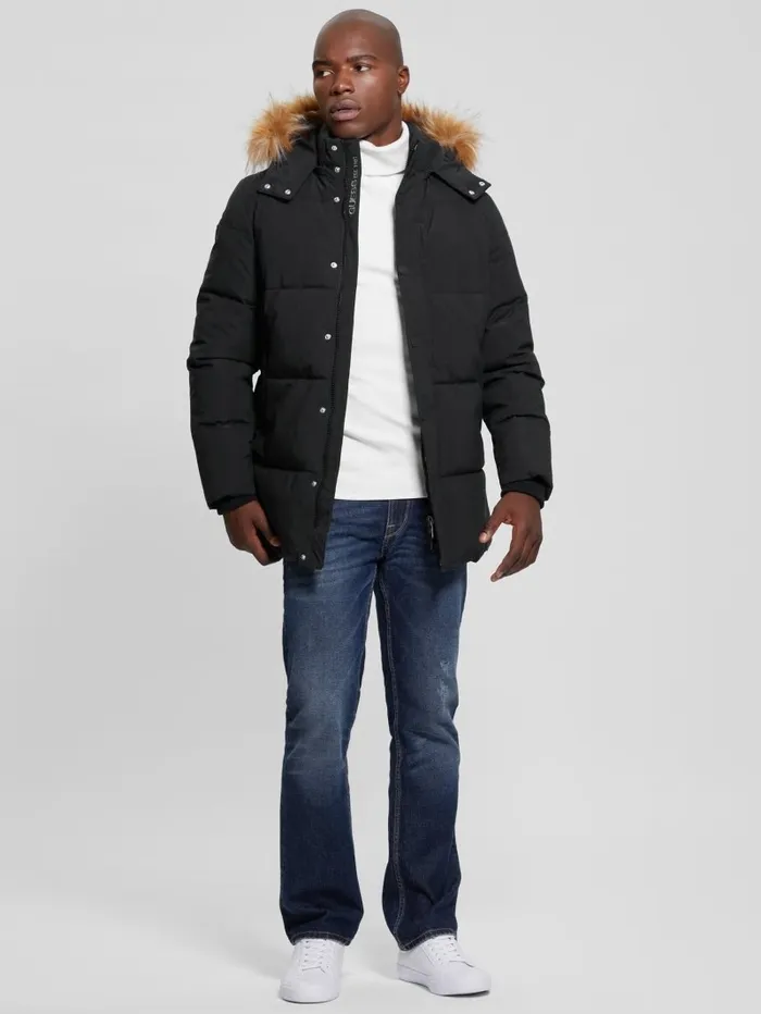 Jackets and Coats Men GUESS Midlength Puffer Jacket Black Jackets and Coats Men GUESS Midlength Puffer Jacket Black