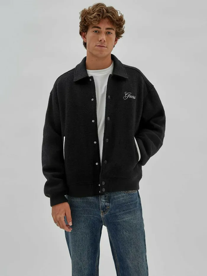 Jackets and Coats Men GUESS Originals WoolBlend Varsity Jacket Black GUESS