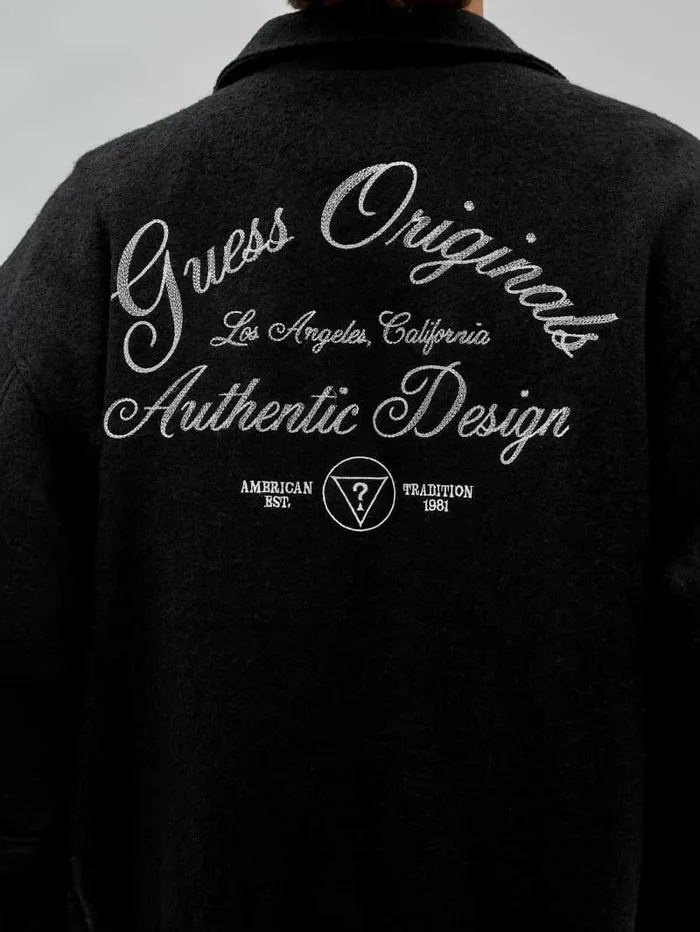 Jackets and Coats Men GUESS Originals WoolBlend Varsity Jacket Black GUESS