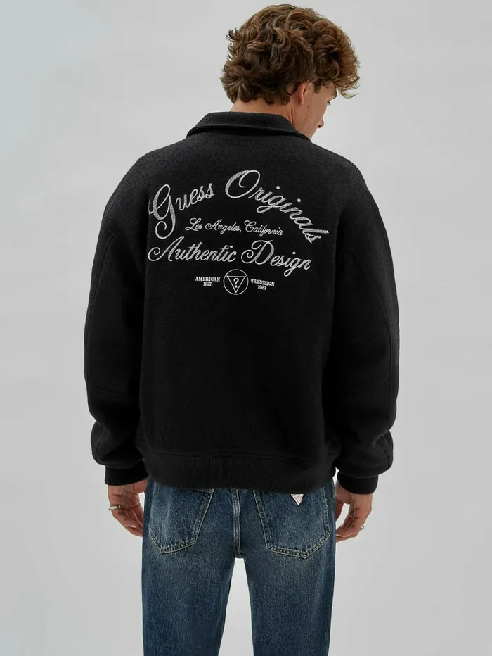 Jackets and Coats Men GUESS Originals WoolBlend Varsity Jacket Black GUESS