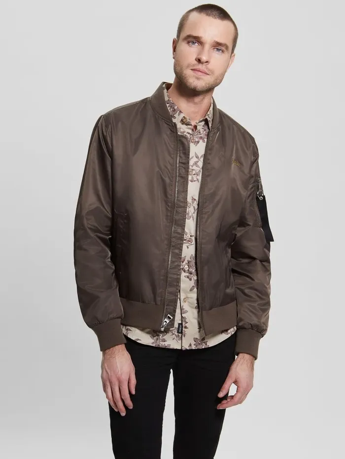 Jackets and Coats Nylon Flight Jacket Carob Chocolate 8211 GUESS Men Jackets and Coats Nylon Flight Jacket Carob Chocolate 8211 GUESS Men