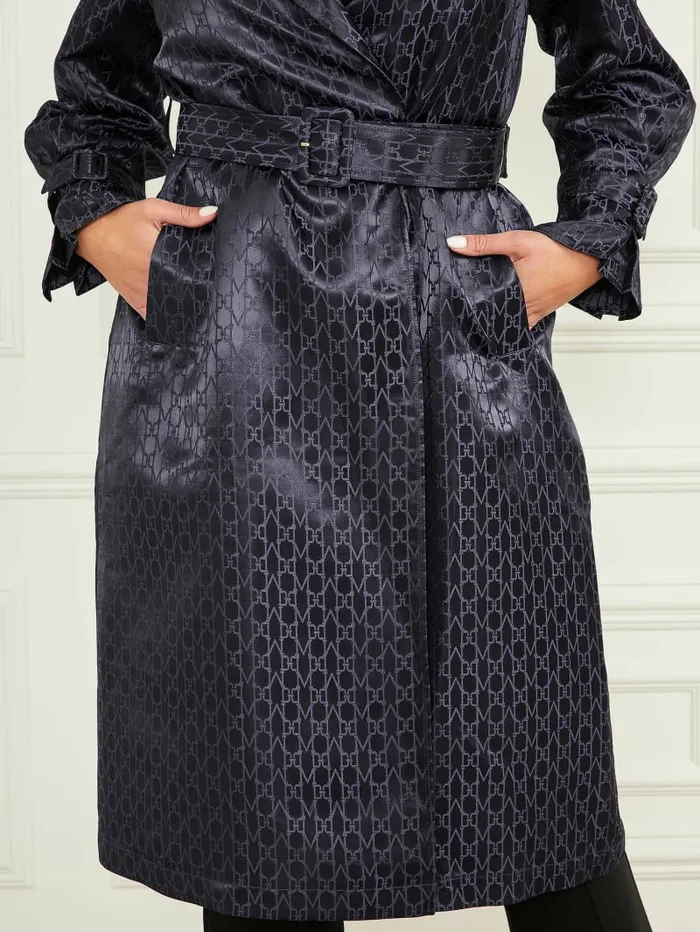 Jackets and Coats Satin Trench Coat Monogram Secret Blue 8211 GUESS Women Jackets and Coats Satin Trench Coat Monogram Secret Blue 8211 GUESS Women