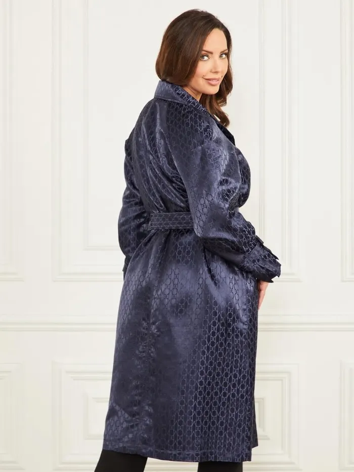 Jackets and Coats Satin Trench Coat Monogram Secret Blue 8211 GUESS Women Jackets and Coats Satin Trench Coat Monogram Secret Blue 8211 GUESS Women