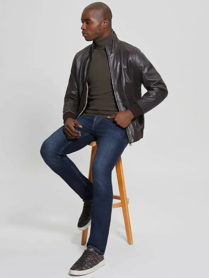 Jackets and Coats Soft Leather Jacket Bark Brown GUESS Men