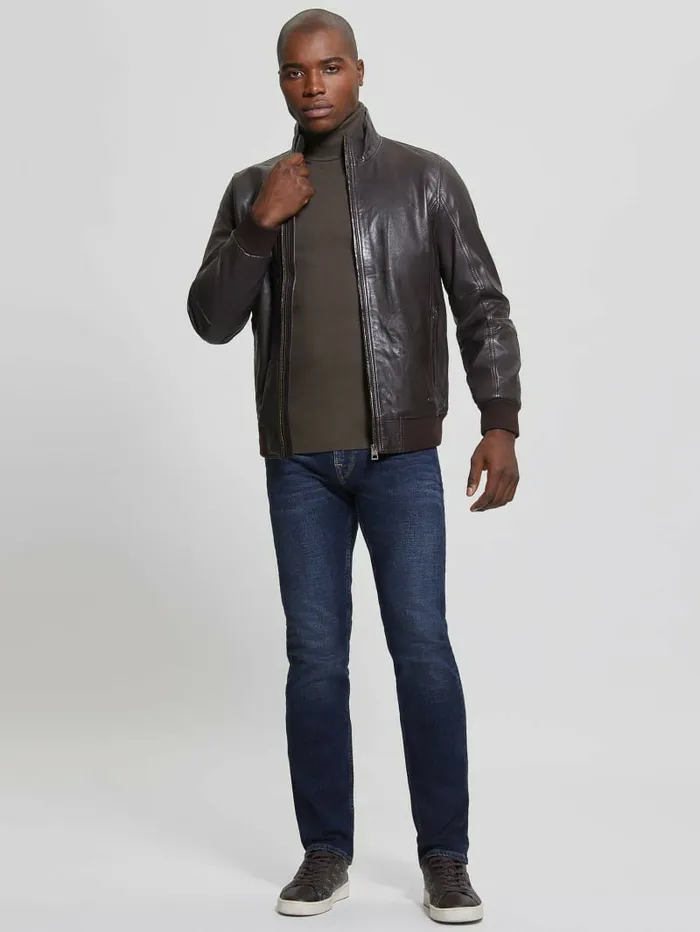 Jackets and Coats Soft Leather Jacket Bark Brown GUESS Men