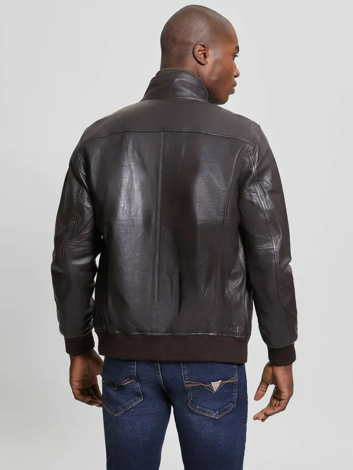 Jackets and Coats Soft Leather Jacket Bark Brown GUESS Men