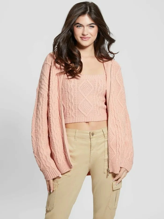 Jackets and Coats Women GUESS Chiba FullZip Sweater Smooth Pink