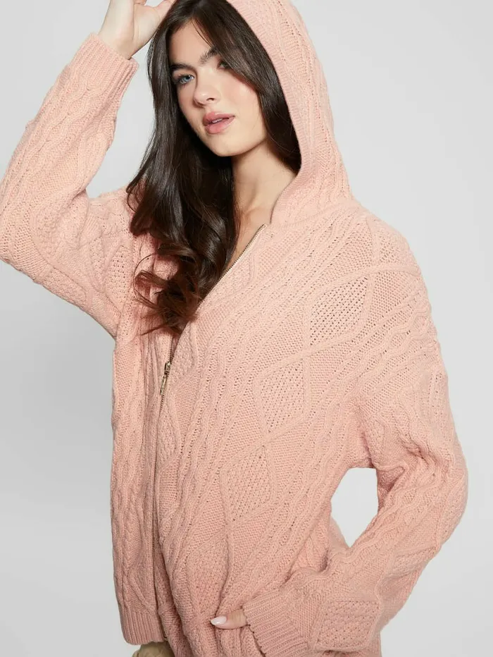 Jackets and Coats Women GUESS Chiba FullZip Sweater Smooth Pink Jackets and Coats Women GUESS Chiba FullZip Sweater Smooth Pink