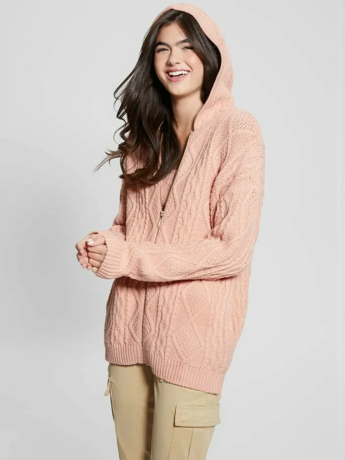 Jackets and Coats Women GUESS Chiba FullZip Sweater Smooth Pink Jackets and Coats Women GUESS Chiba FullZip Sweater Smooth Pink