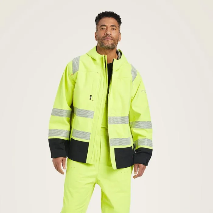 Jackets and Vests Men Ariat FR HiVis Hooded Waterproof Jacket Hivis Yellow
