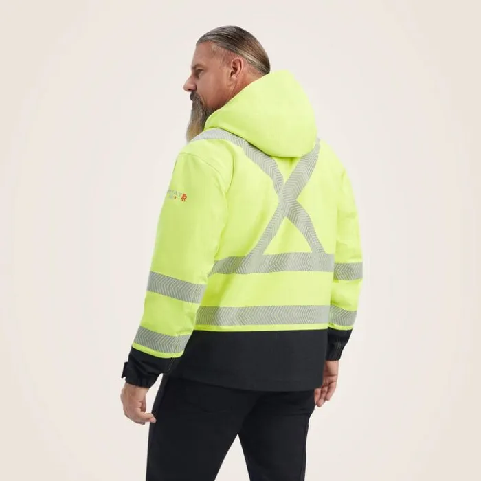 Jackets and Vests Men Ariat FR HiVis Hooded Waterproof Jacket Hivis Yellow Jackets and Vests Men Ariat FR HiVis Hooded Waterproof Jacket Hivis Yellow