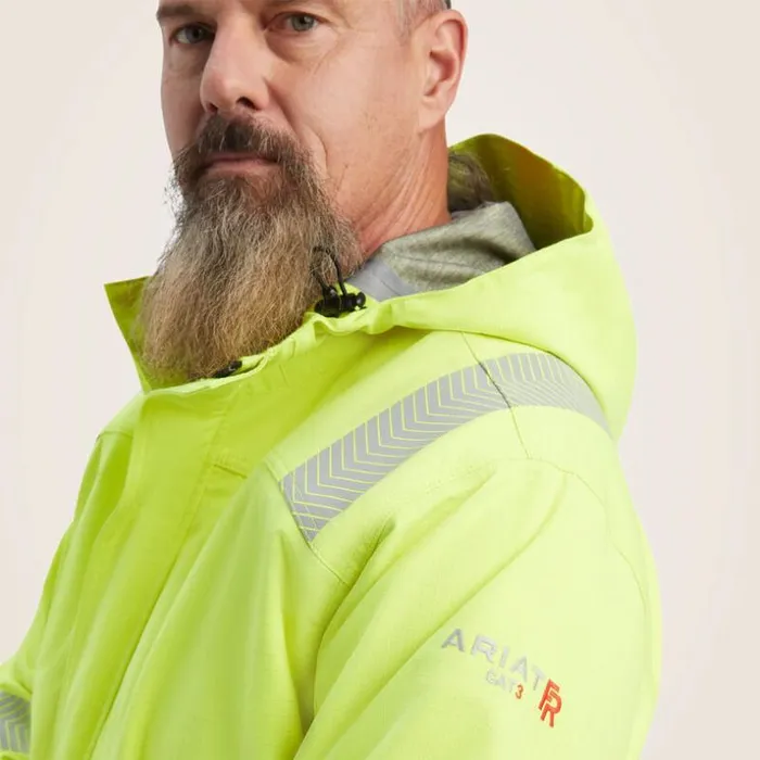 Jackets and Vests Men Ariat FR HiVis Hooded Waterproof Jacket Hivis Yellow Jackets and Vests Men Ariat FR HiVis Hooded Waterproof Jacket Hivis Yellow