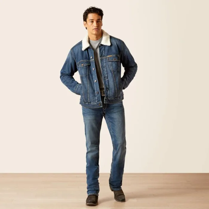 Jackets and Vests Men Ariat Sherpa Lined Trucker Jacket Blue Rockblue Rock