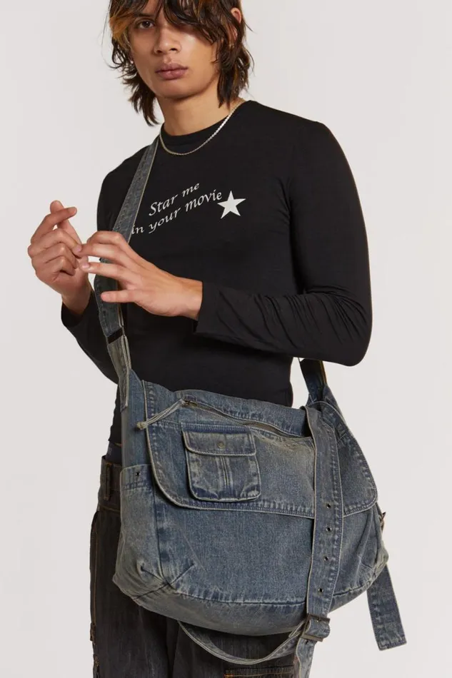 Jaded London Accessories Men Stellar Denim Messenger Bag Blue