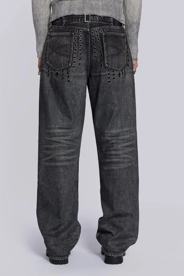 Jaded London Baggy Jeans Men Puncture Jeans Grey