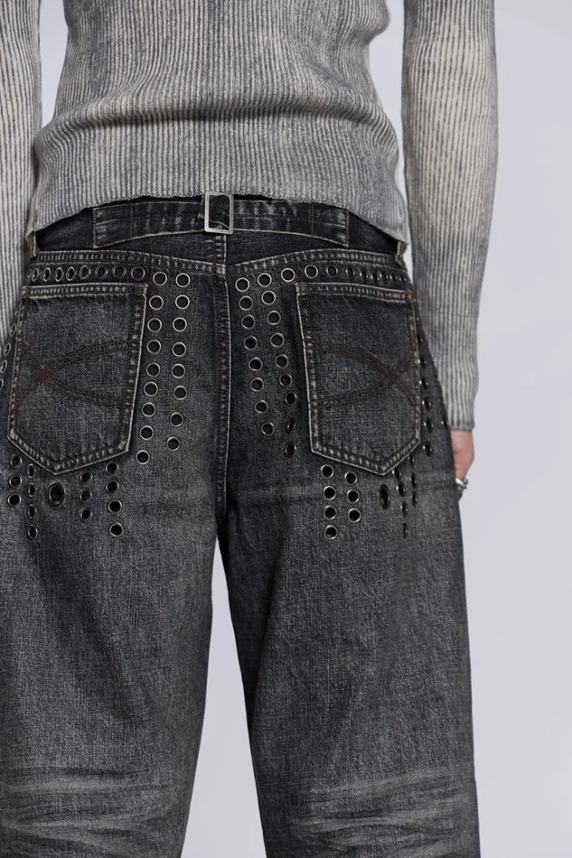 Jaded London Baggy Jeans Men Puncture Jeans Grey