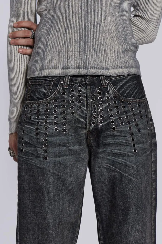 Jaded London Baggy Jeans Men Puncture Jeans Grey