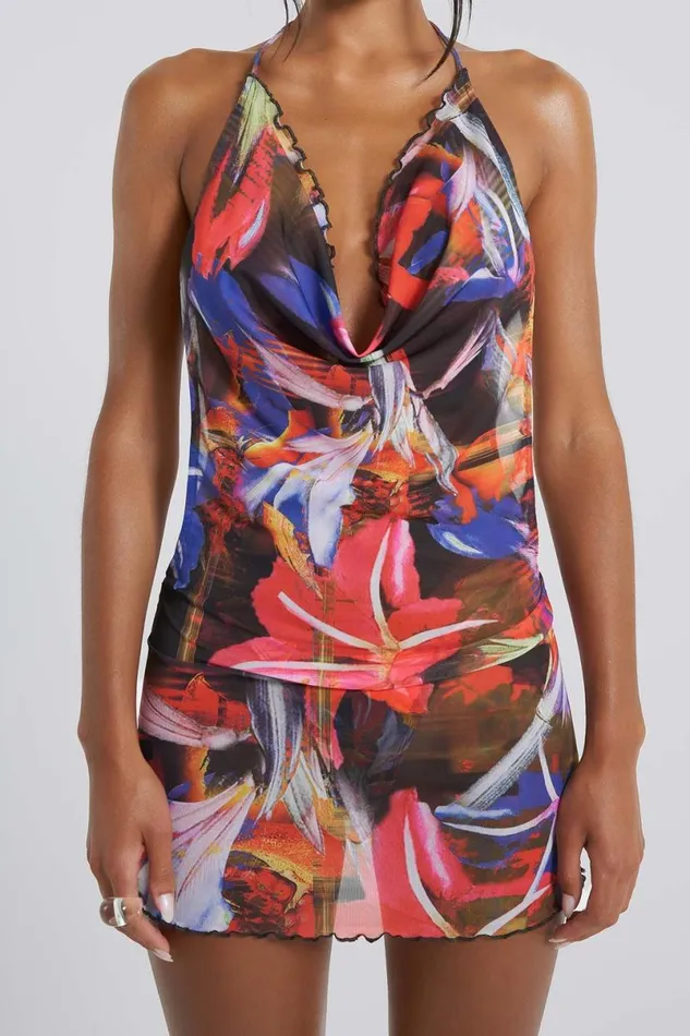 Jaded London Beach Cover Ups Women Tropical Haze Backless Mini Dress Multi