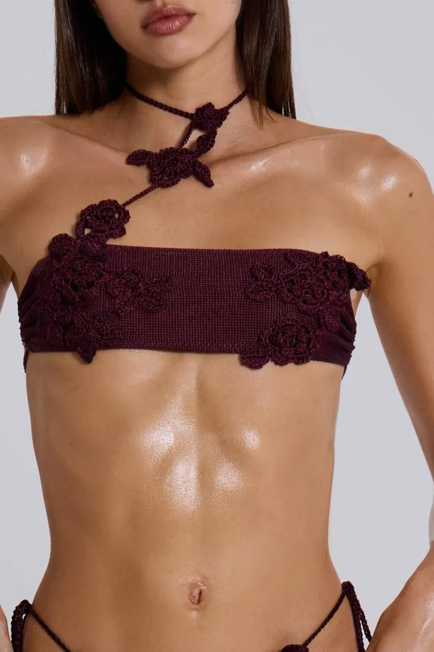 Jaded London Bikini Tops Women Alira Knit Flower Bandeau Bikini Top Burgundy Red Jaded London Bikini Tops Women Alira Knit Flower Bandeau Bikini Top Burgundy Red
