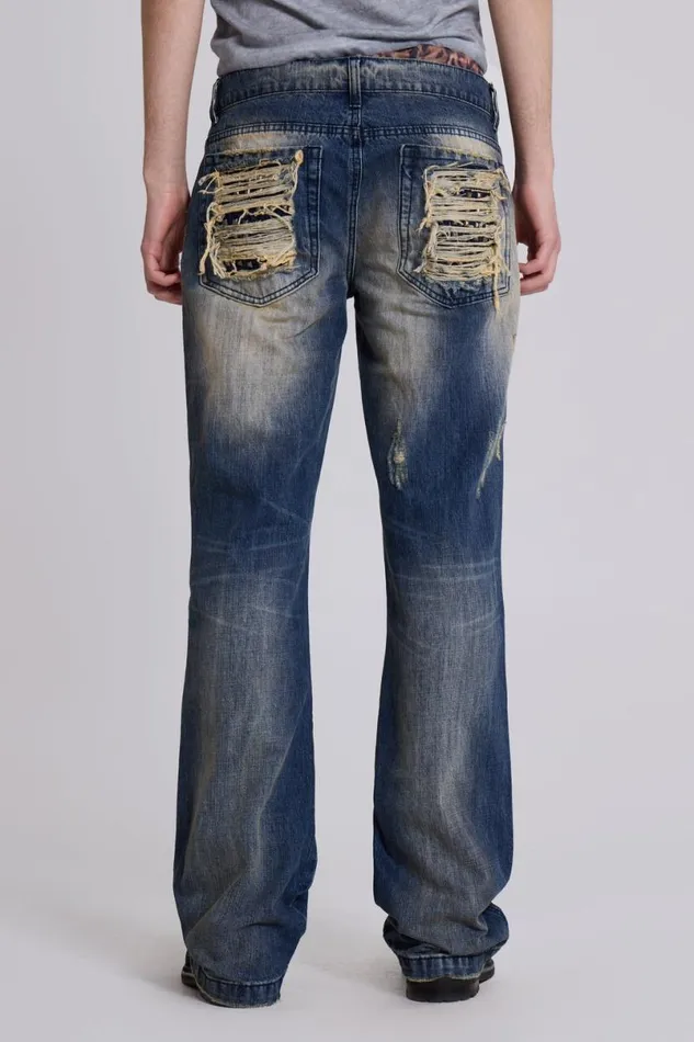 Jaded London Bootcut Jeans Men Metal Bootcut Jeans Blue