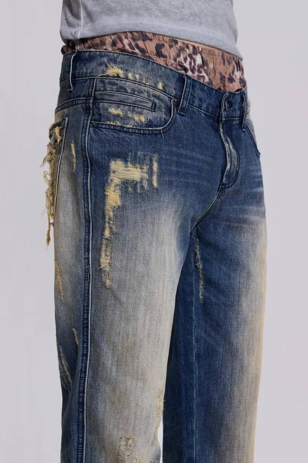 Jaded London Bootcut Jeans Men Metal Bootcut Jeans Blue