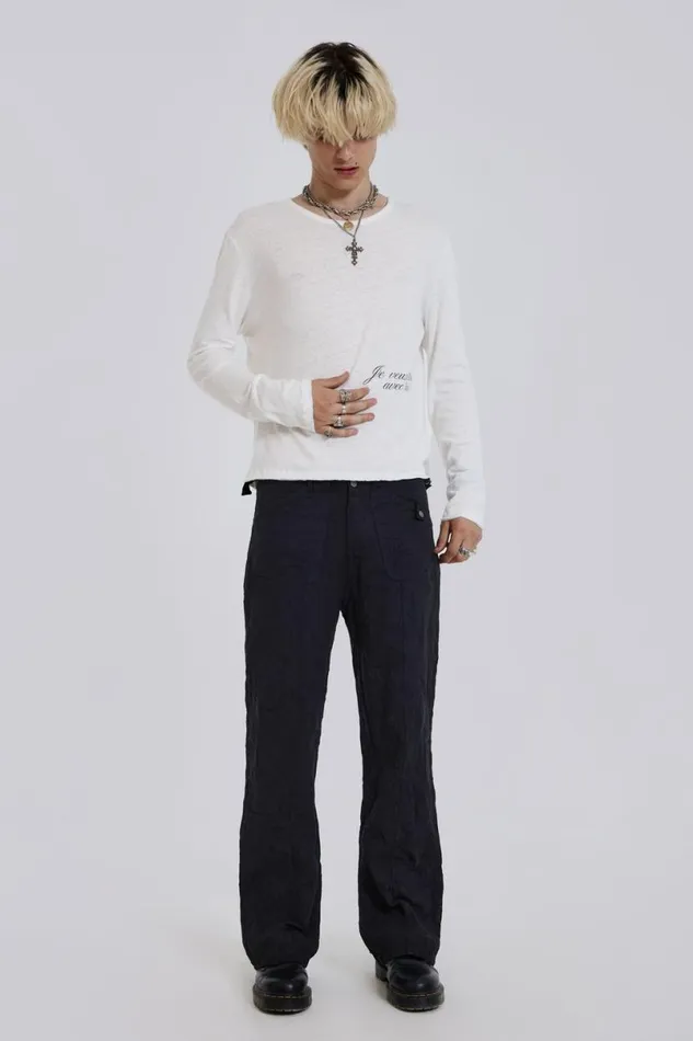 Jaded London Cargo Pants Men Black Creased Pants Black
