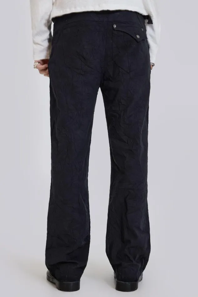 Jaded London Cargo Pants Men Black Creased Pants Black